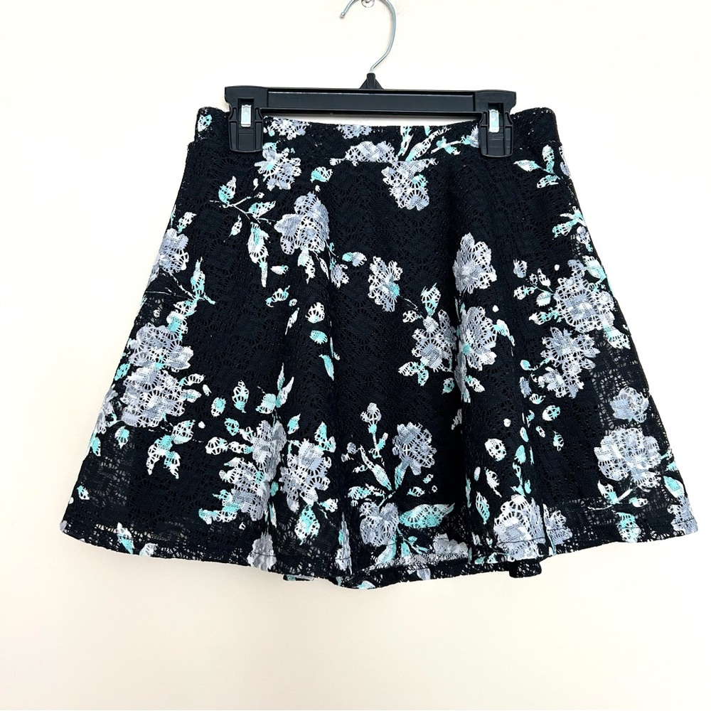 Aeropostale Black Floral Lace Mini Skirt with Mint Accents